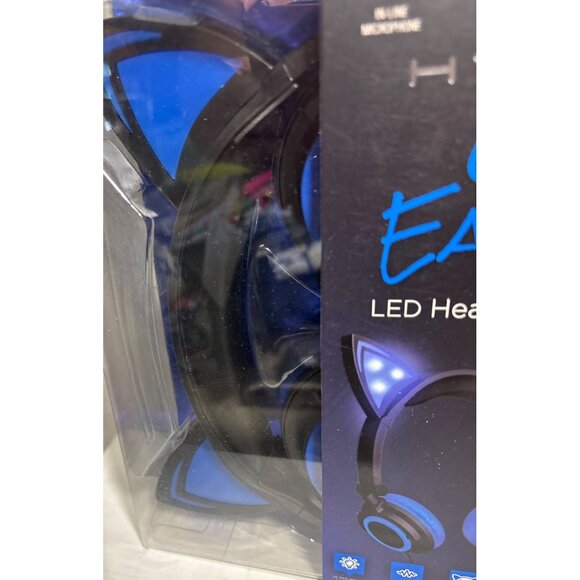 Hype Cat Ears LED Headphones With Mic InLine Microphone Adjustable Foldable Blue - Picture 3 of 4